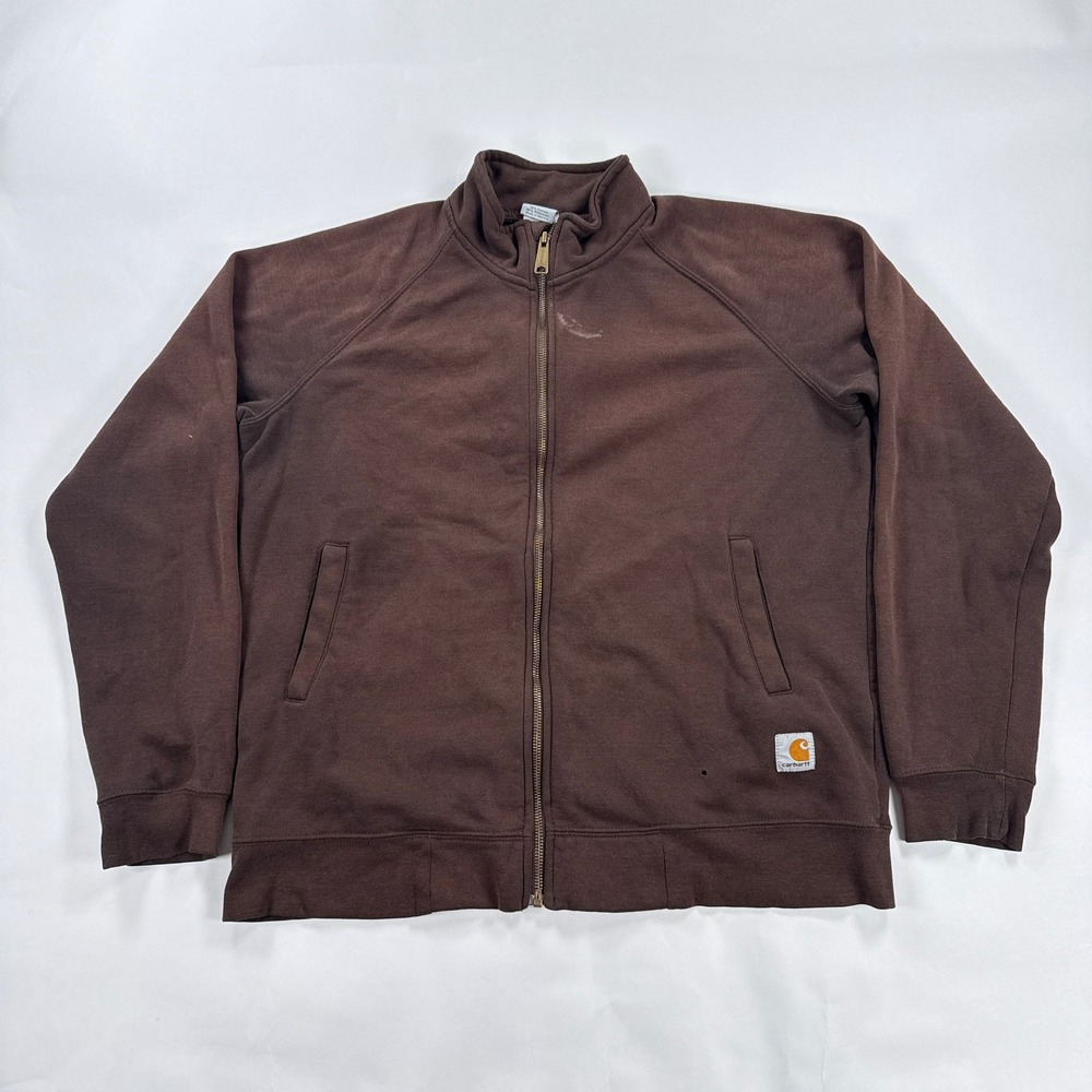 Carhartt Mens Full Zip Sweatshirt Large Brown K350 DKB Grunge Workwear Distress